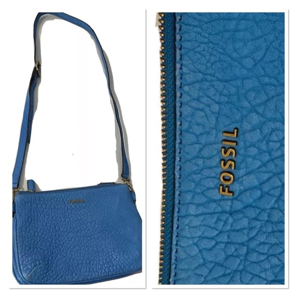 Fossil Bags Fossil Farrah Blue Pebble Leather Crossbody Shoulder